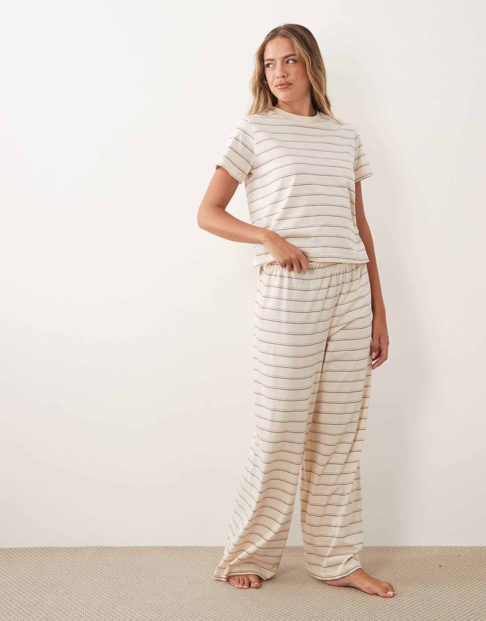 Пижамные брюки ASOS DESIGN mix &match из хлопка в кремовую полоску cream stripe