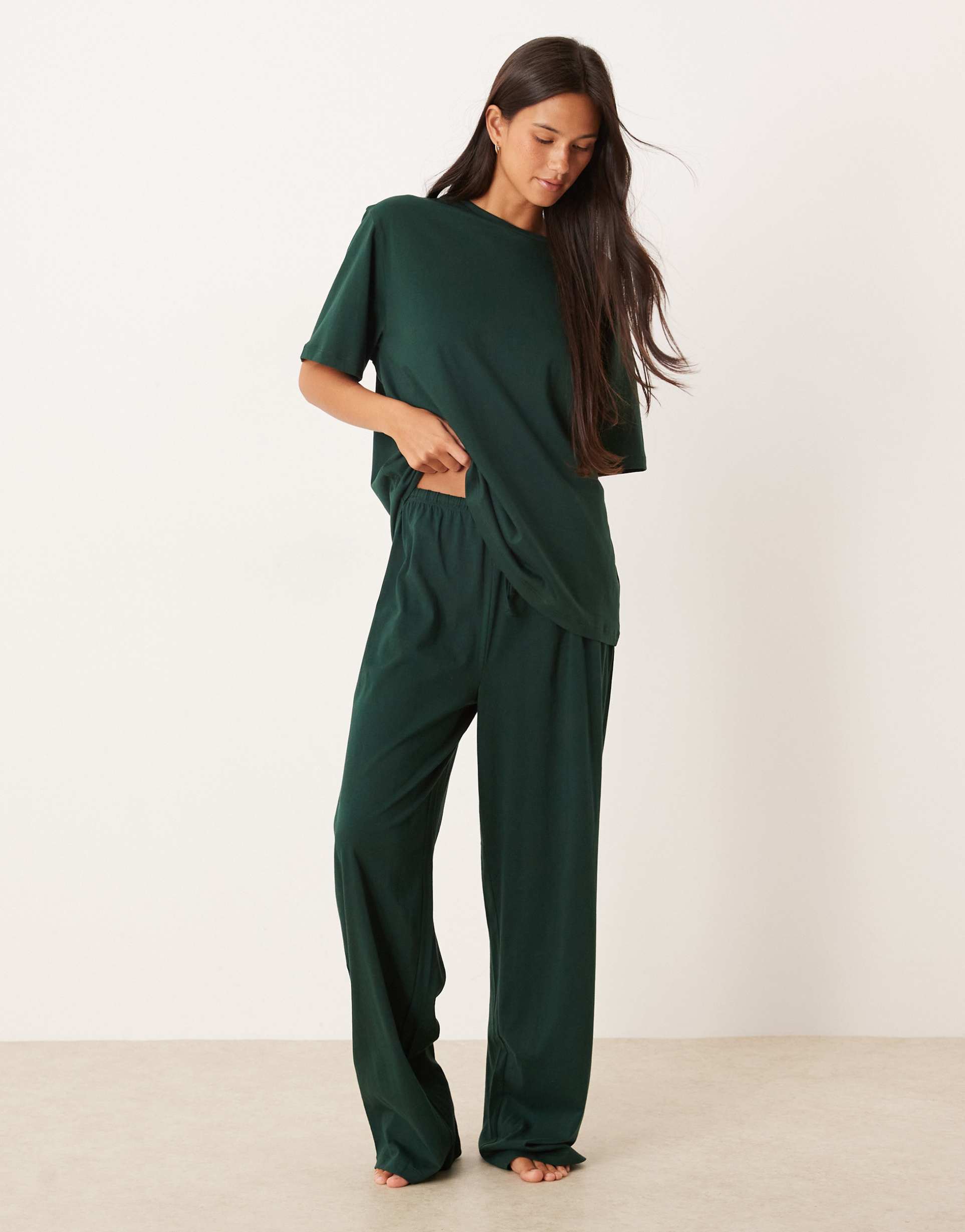 asos design mix & match cotton pajama pants in forest green