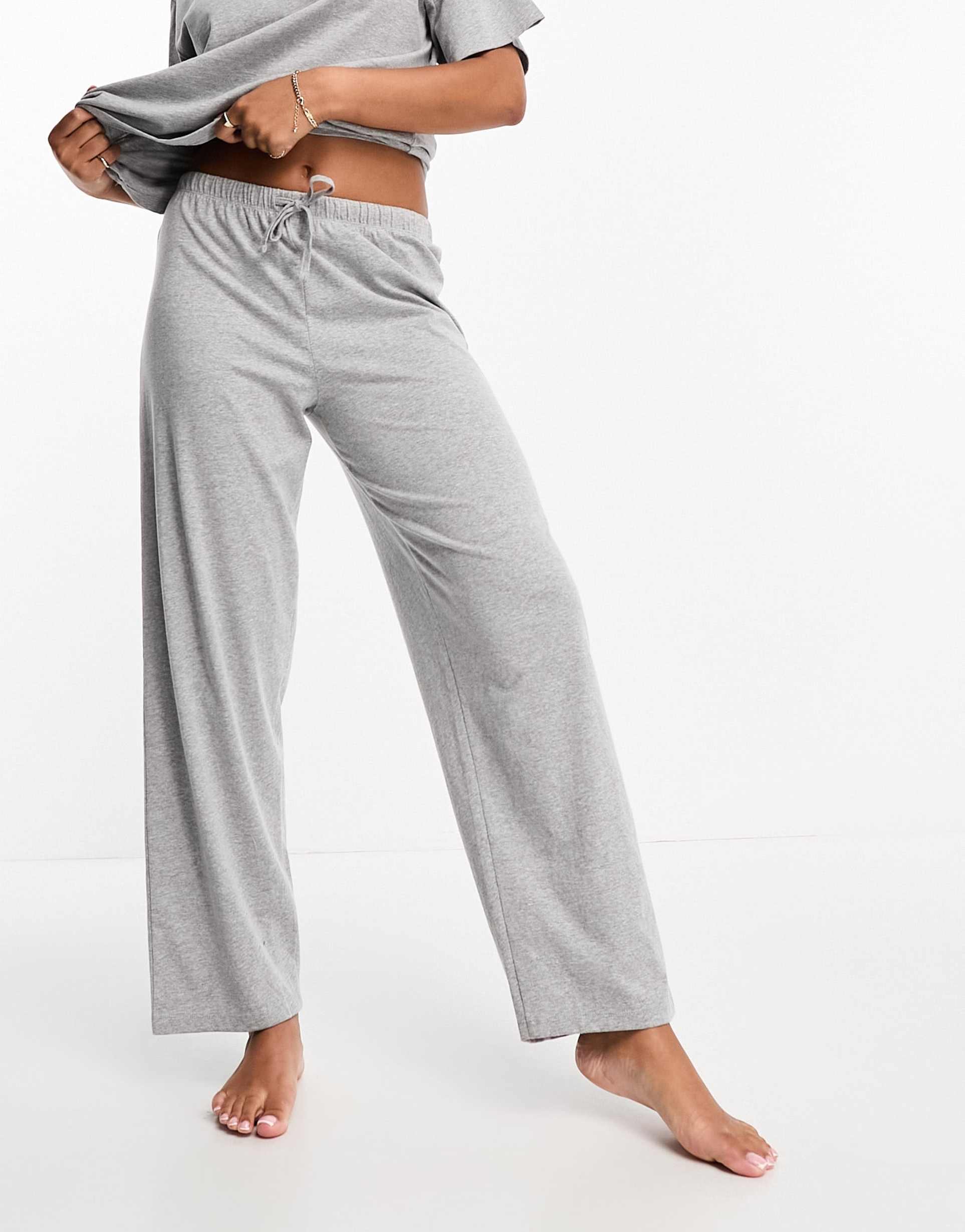asos design mix & match cotton pajama pants in heather gray