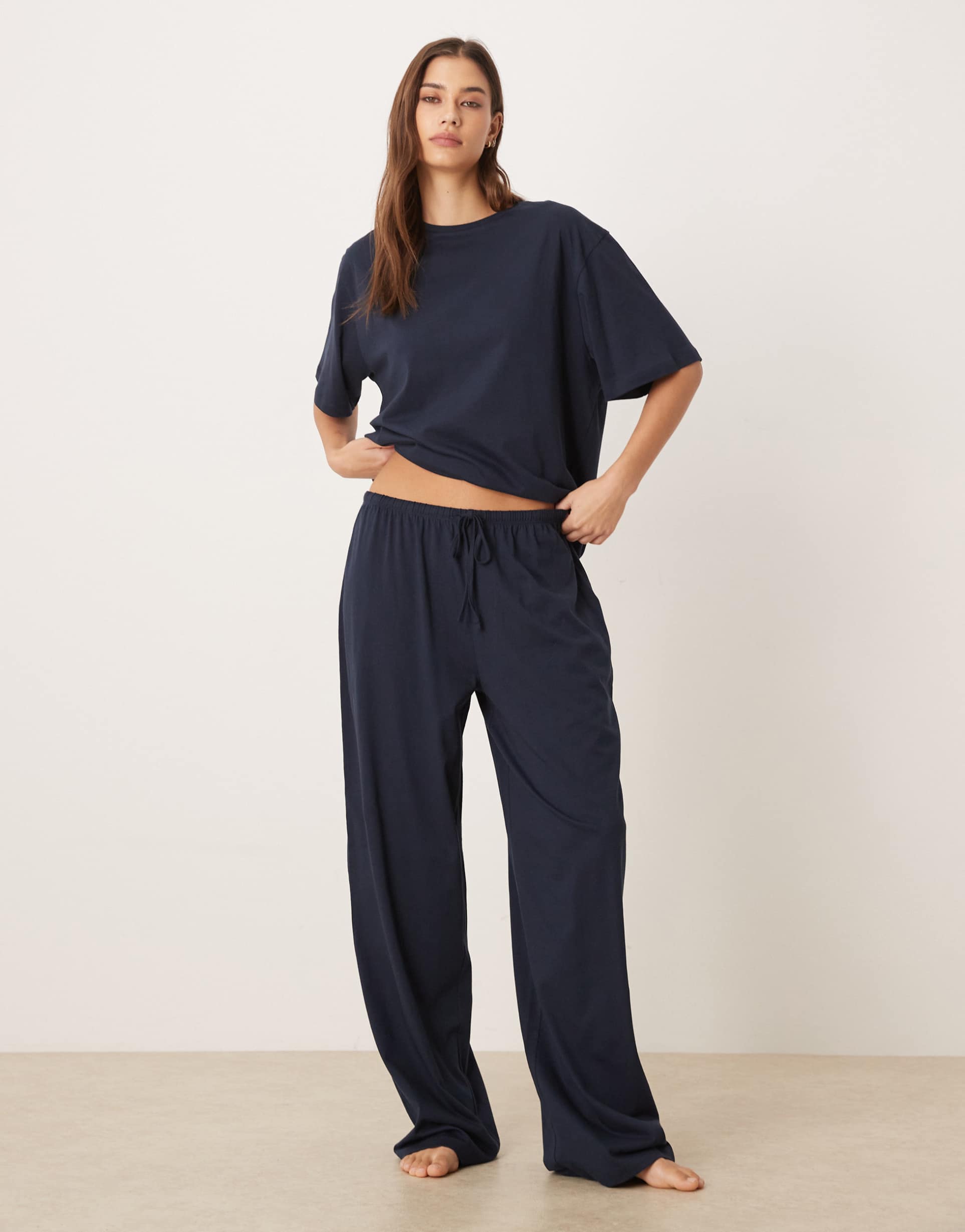 asos design mix & match cotton pajama pants in navy