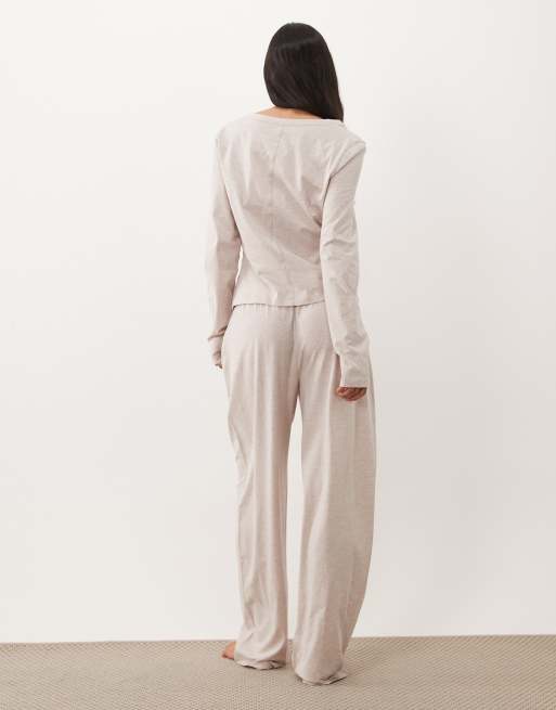ASOS DESIGN mix & match cotton pajama pants in oatmeal heather, 2 of 5