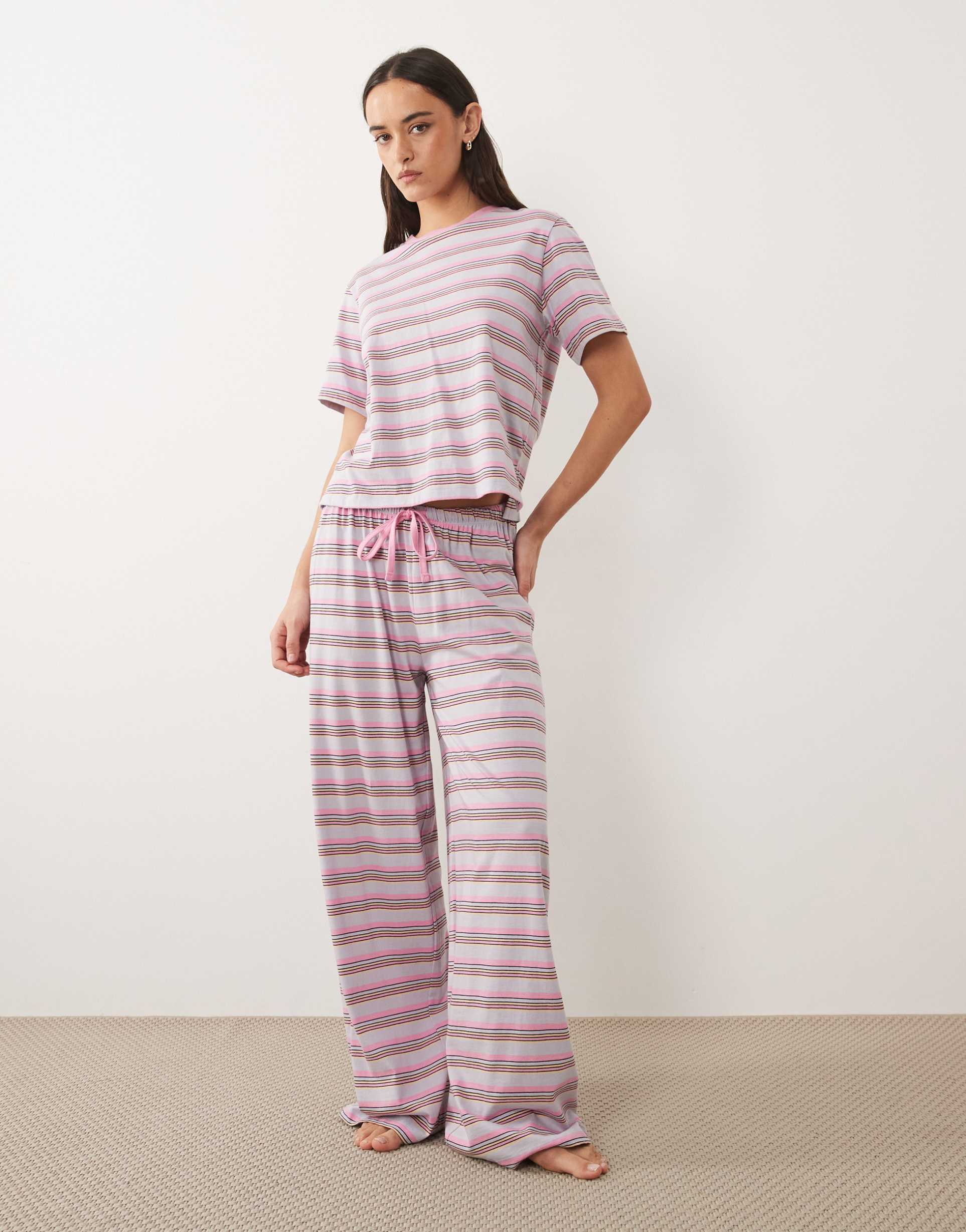 asos design mix & match cotton pajama pants in pink stripes
