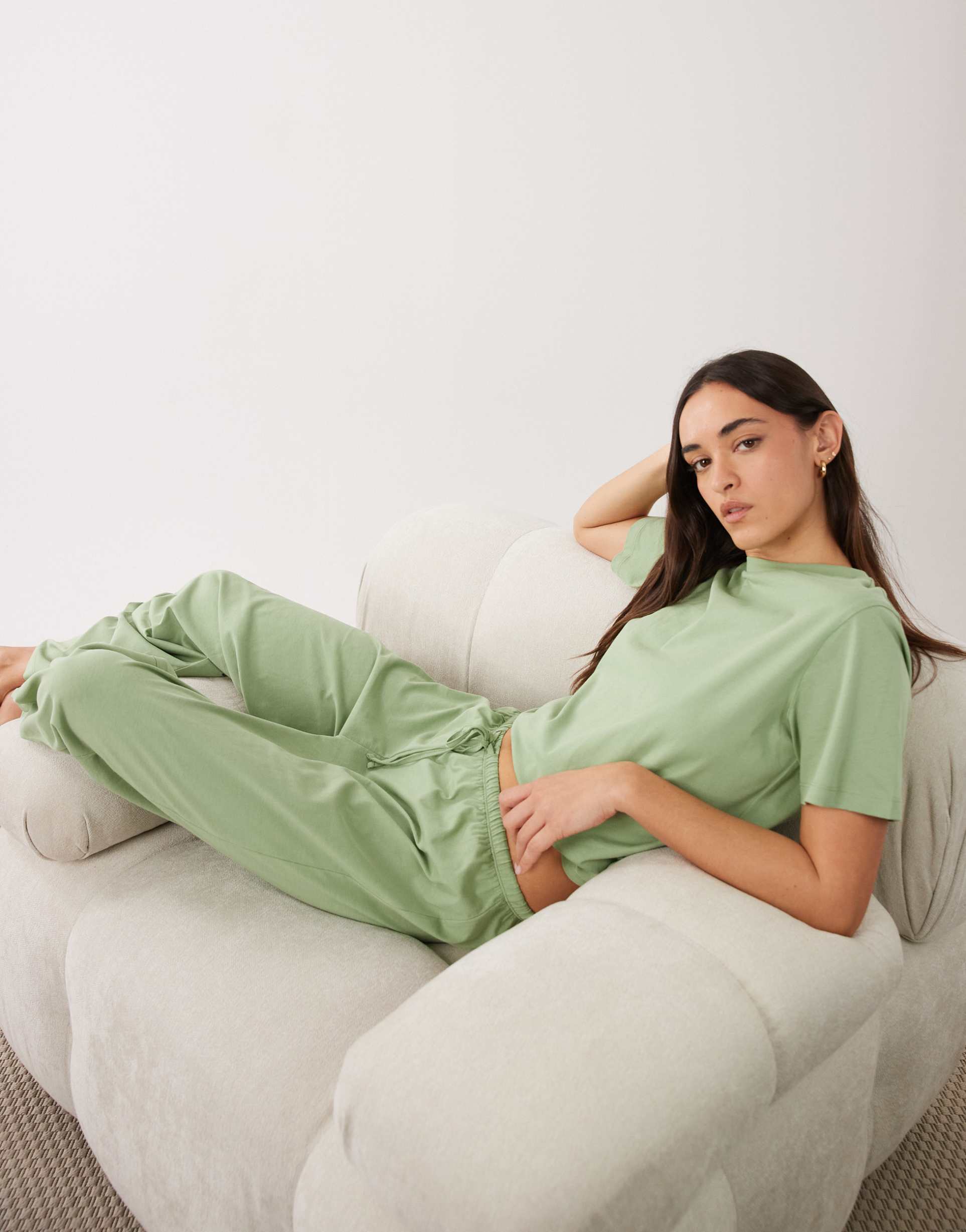 asos design mix & match cotton pajama pants in sage green