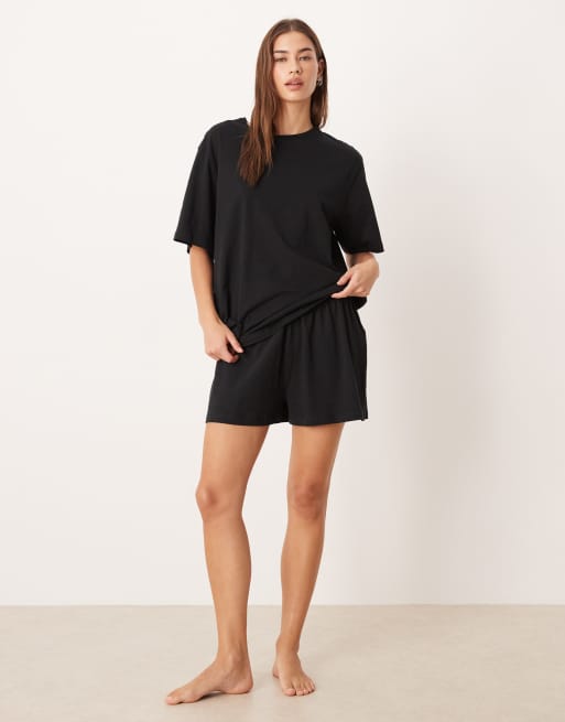 ASOS DESIGN mix & match cotton pajama set in black