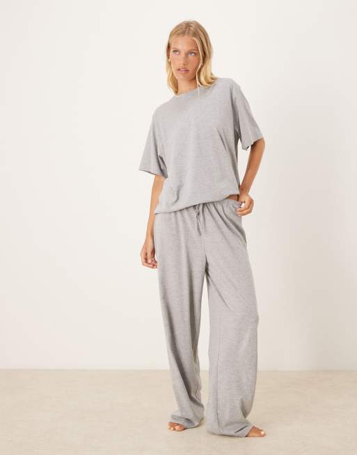 ASOS DESIGN mix & match cotton pajama set in heather gray