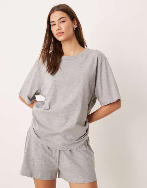 ASOS DESIGN mix & match cotton pajama set in heather gray - view 1