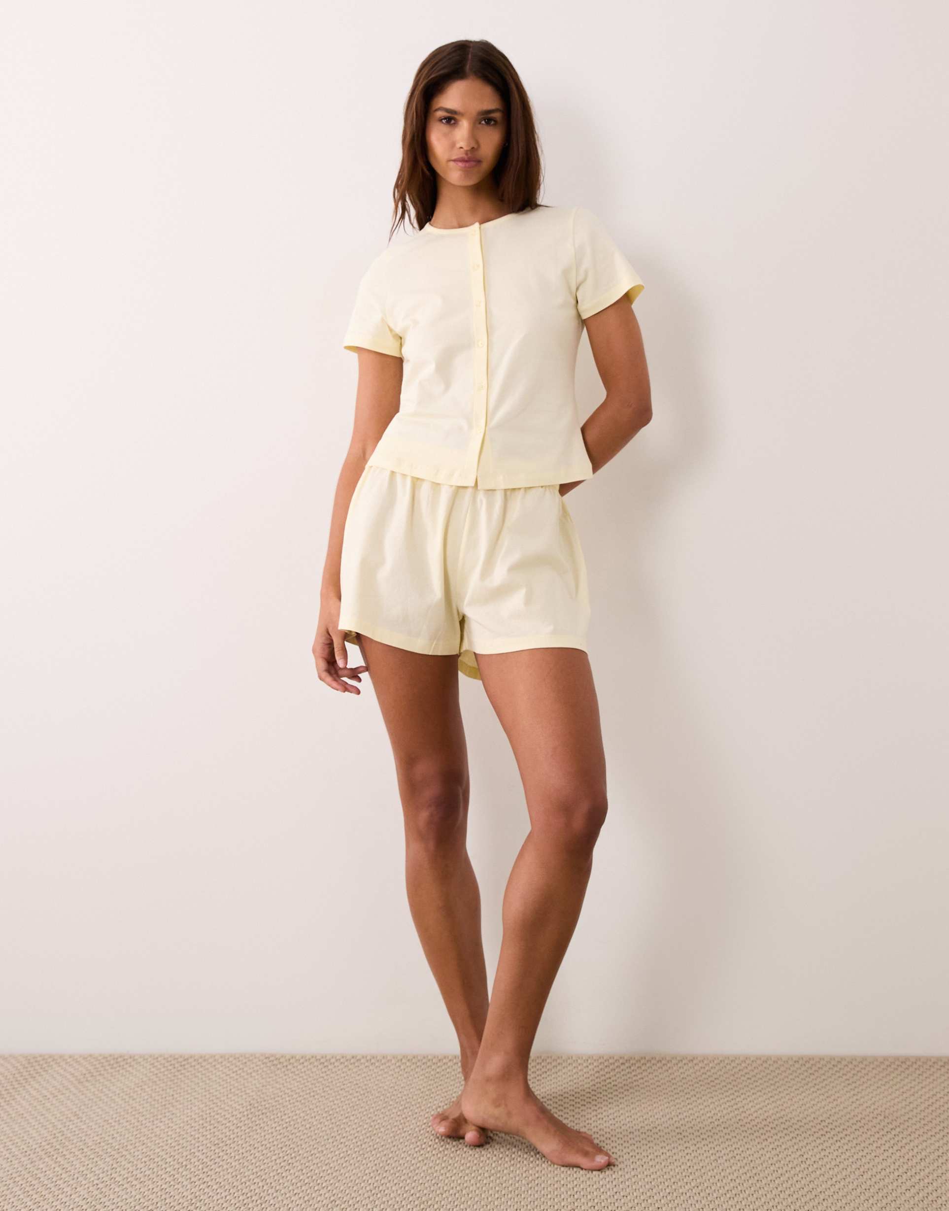 asos design mix & match cotton pajama shorts in buttermilk