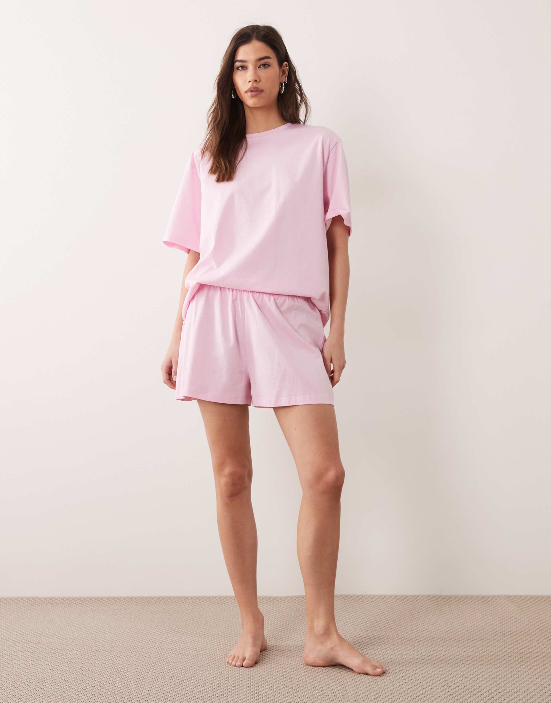 asos design mix & match cotton pajama shorts in candy pink