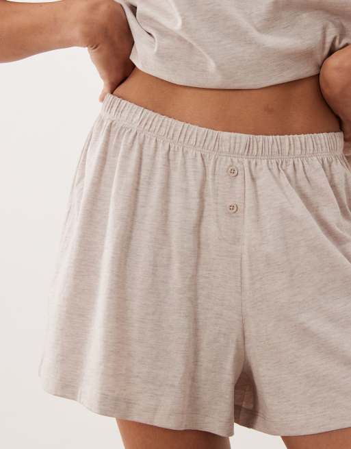 ASOS DESIGN mix & match cotton pajama shorts in oatmeal heather, 3 of 5