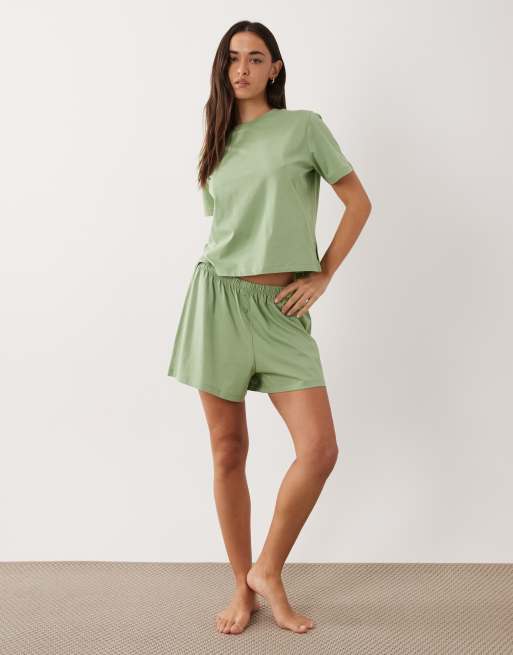 ASOS DESIGN mix & match cotton pyjama flippy short in pistachio green - MGREEN, 3 of 5