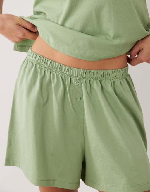 ASOS DESIGN mix & match cotton pyjama flippy short in pistachio green - MGREEN, 4 of 5