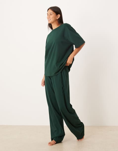 ASOS DESIGN mix & match cotton pyjama in forest green - view 1