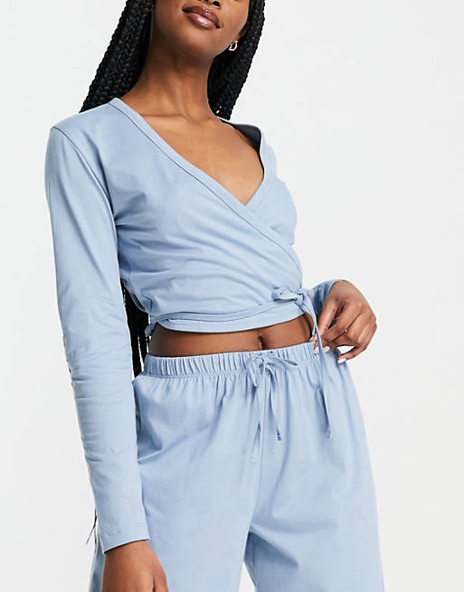 ASOS Damen Kleidung Nachtwäsche Schlafanzüge KHAKI Mix & match cotton pyjama legging in blue 