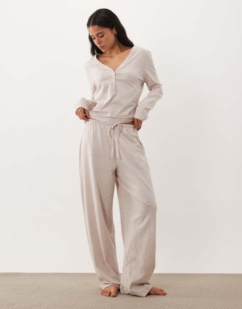ASOS DESIGN Mix & Match cotton pyjama pants in oatmeal marl - view 1