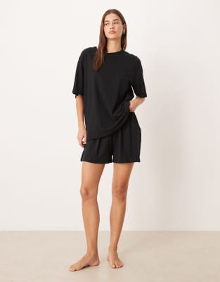 ASOS DESIGN mix & match cotton pyjama set in black | ASOS