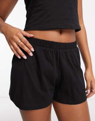 Plus Size Black Cotton Frilll Trim Pyjama Shorts