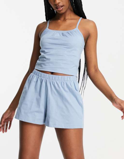 ASOS DESIGN mix & match cotton pyjama short in blue - KHAKI