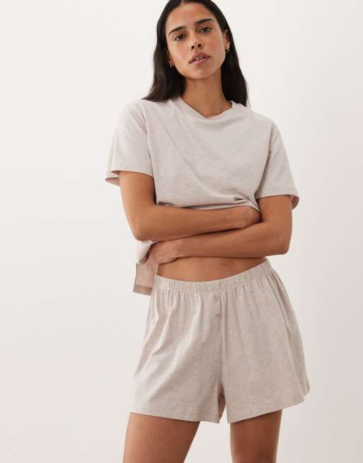 ASOS DESIGN mix & match cotton pyjama short in oatmeal marl, 2 of 5