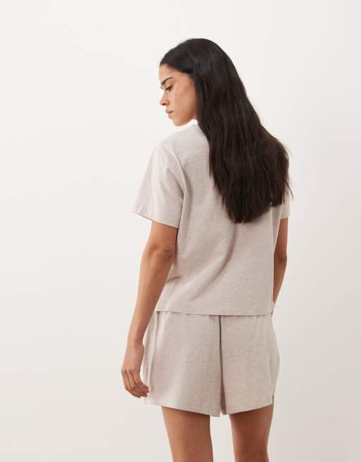 ASOS DESIGN Mix & Match cotton pyjama shorts in oatmeal marl, 4 of 5