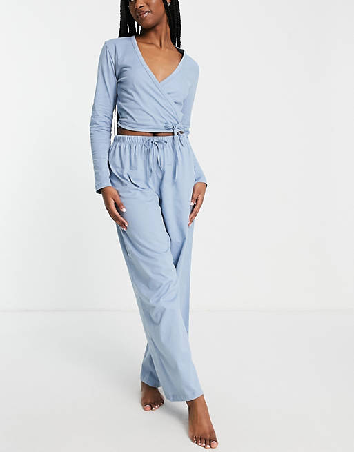 ASOS DESIGN mix & match cotton pyjama trouser in blue - KHAKI | ASOS
