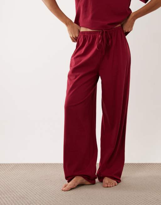 ASOS DESIGN mix & match cotton pyjama trouser in burgundy, 2 of 4