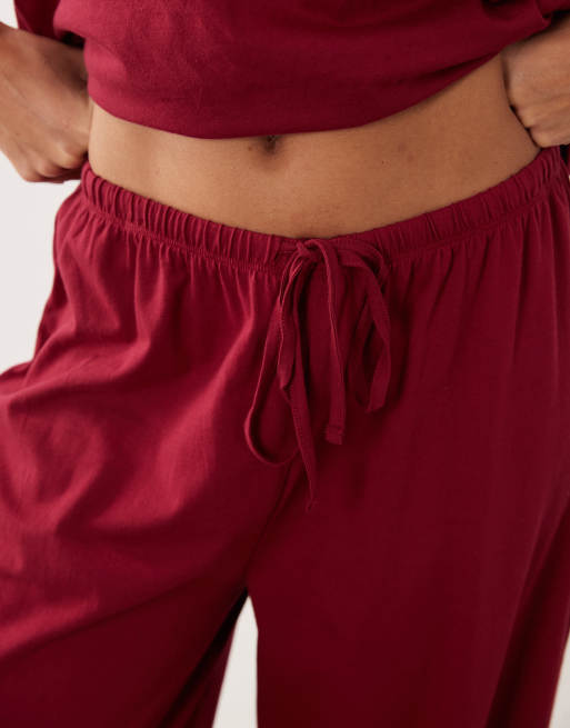 ASOS DESIGN mix & match cotton pyjama trouser in burgundy, 3 of 4