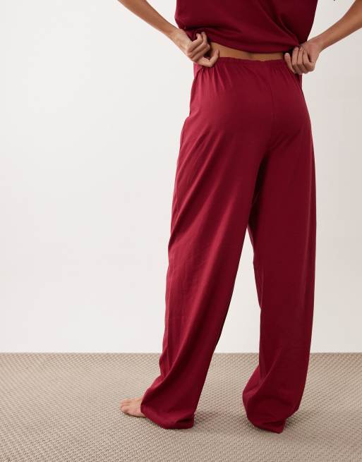 ASOS DESIGN mix & match cotton pyjama trouser in burgundy, 4 of 4