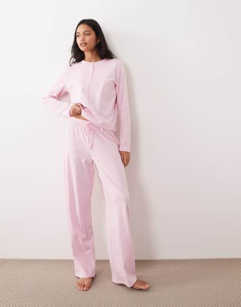ASOS DESIGN mix & match cotton pyjama trouser in candy pink - view 1