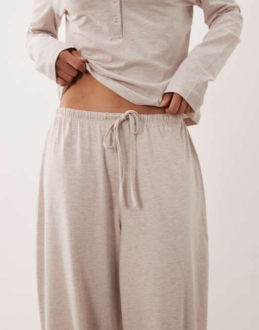 ASOS DESIGN mix & match cotton pyjama trouser in oatmeal marl, 3 of 5