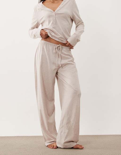 ASOS DESIGN mix & match cotton pyjama trouser in oatmeal marl, 4 of 5