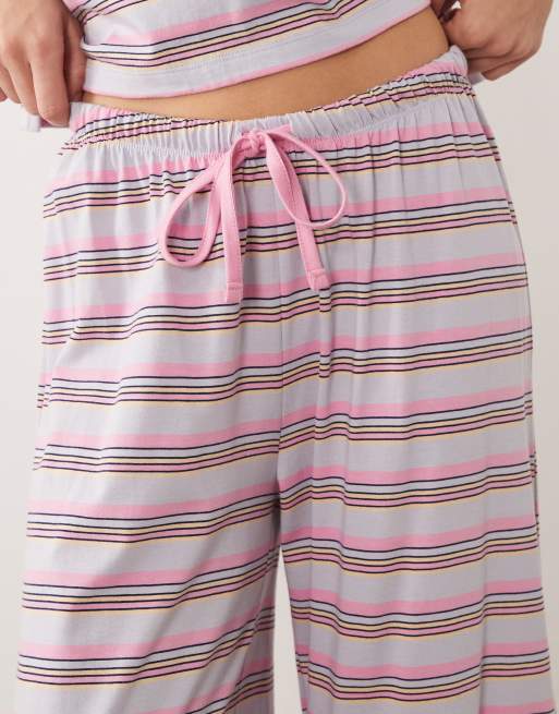 ASOS DESIGN mix & match cotton pyjama trouser in pink stripe, 2 of 5