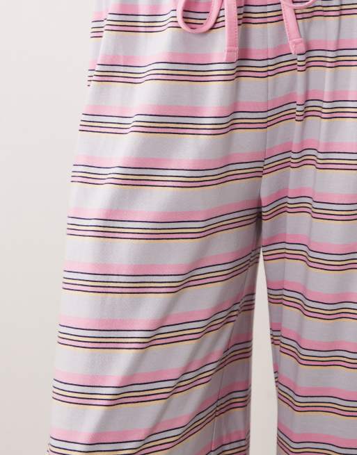 ASOS DESIGN mix & match cotton pyjama trouser in pink stripe, 4 of 5