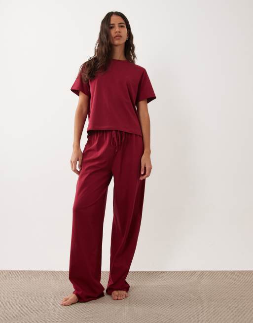 ASOS DESIGN mix & match cotton pyjama in burgundy, 3 of 5