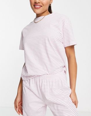 ASOS DESIGN mix & match cotton stripe pyjama tee in white & lilac - MULTI - ASOS Price Checker