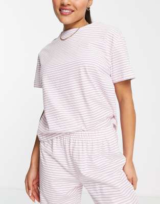 ASOS DESIGN mix & match cotton stripe pyjama tee in white & lilac - MULTI - ASOS Price Checker