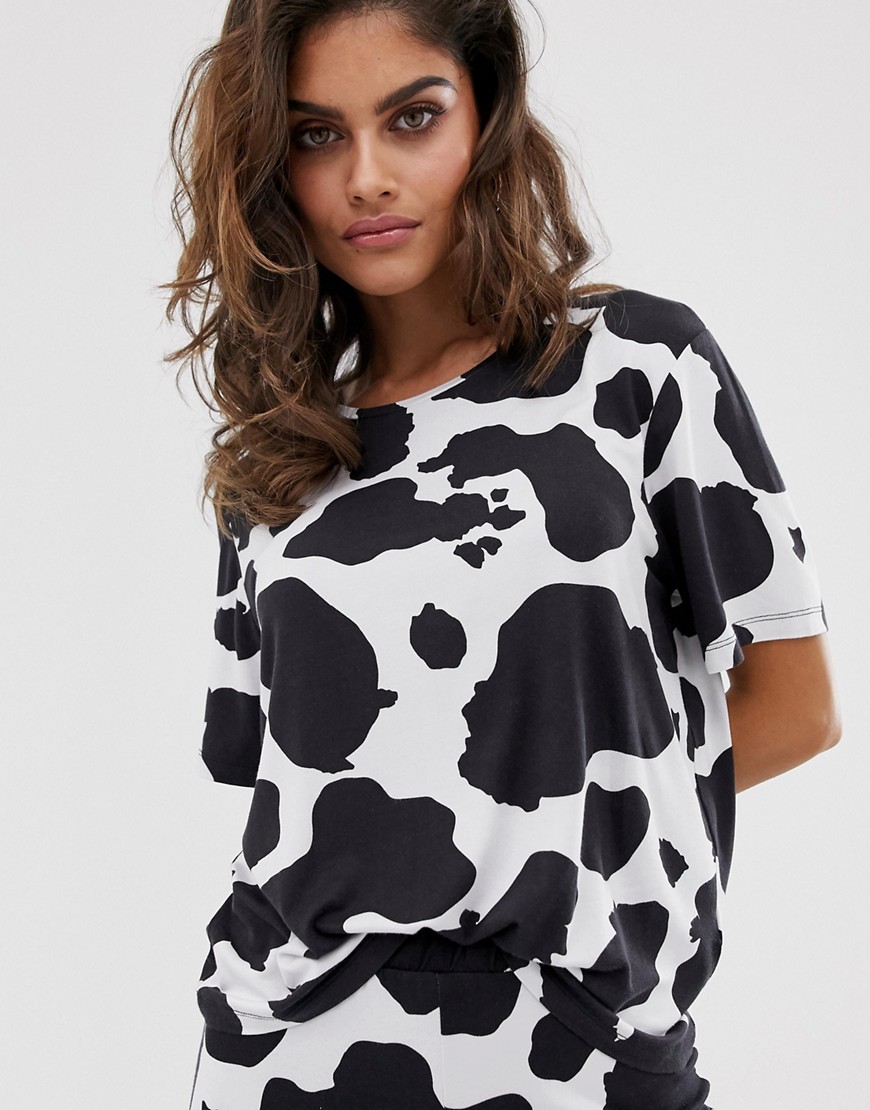 ASOS DESIGN mix & match cow print pyjama tee-Multi