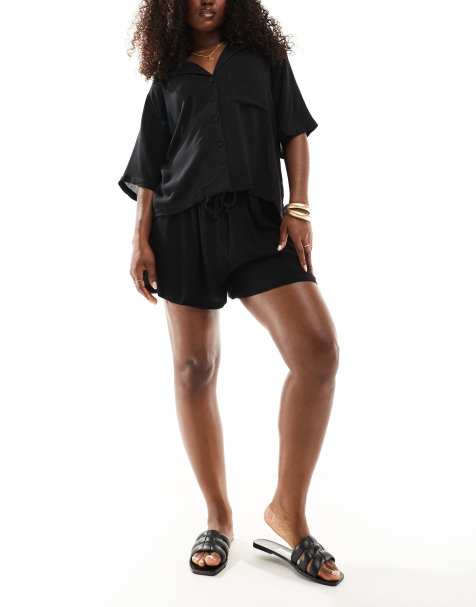 ASOS DESIGN mix & match crinkle beach set in black - view 1