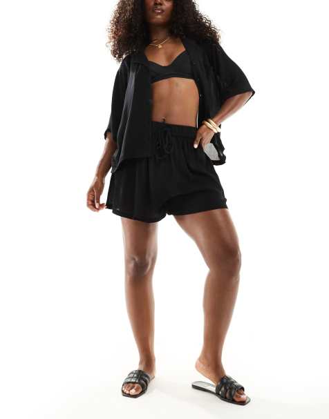 ASOS DESIGN mix & match crinkle beach short in black  - view 1