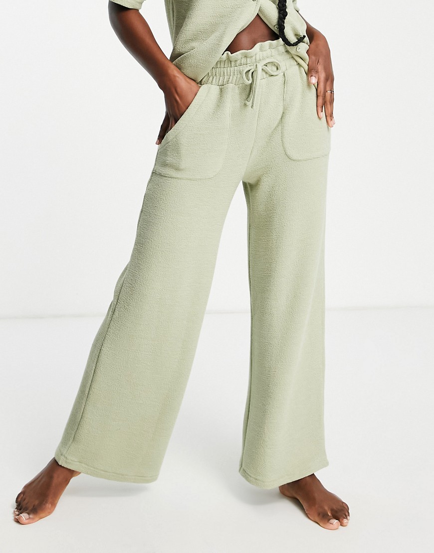 ASOS DESIGN mix & match crinkle jersey pajama pant in sage-Green