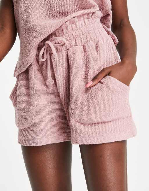ASOS DESIGN mix & match crinkle jersey pyjama shorts in mink