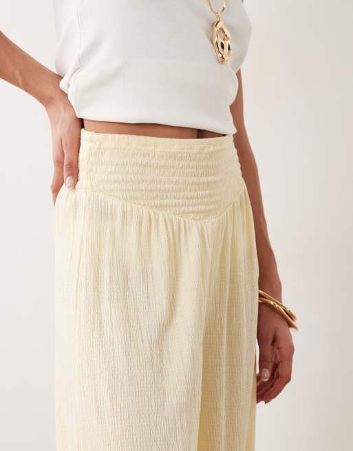 ASOS DESIGN mix & match crinkle shirred wide leg pants in butter yellow, 4 of 5