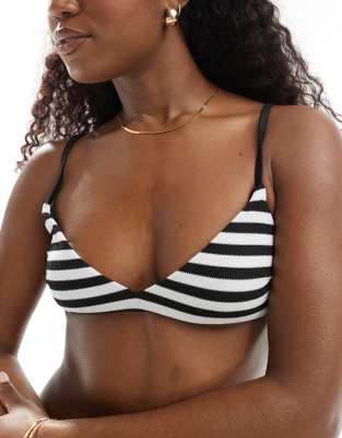 Asos Design Mix & Match Crop Bikini Top In Mono Stripe-multi