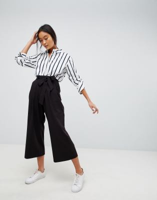 ASOS DESIGN mix & match culotte with tie waist-Black