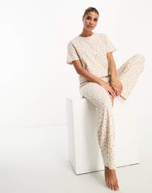 ASOS DESIGN mix & match ditsy animal pyjama tee in cream