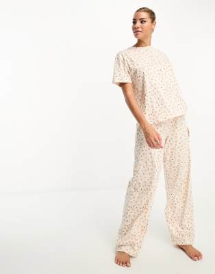 ASOS DESIGN mix & match ditsy pyjamas in white