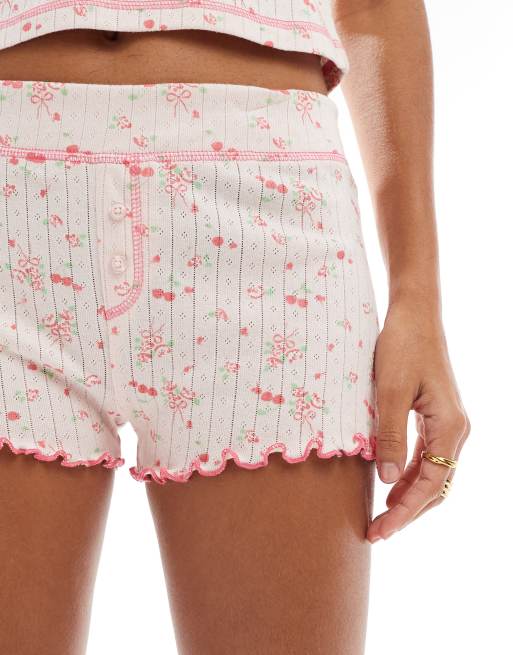 ASOS DESIGN mix & match ditsy bow print pointelle pyjama short in pink, 2 of 5