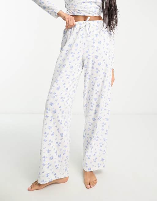  Women's Pajama Pants Poppy Flowers Butterflies White