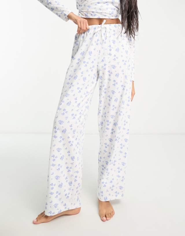 ASOS DESIGN mix & match ditsy floral pajama pants in white