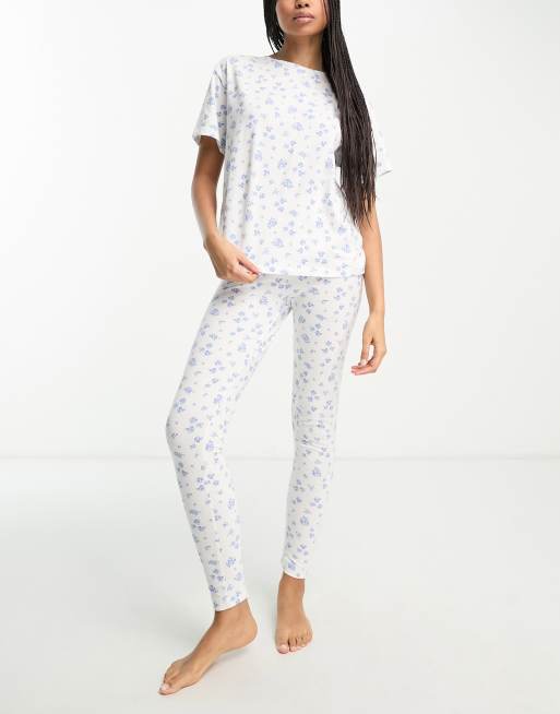 ASOS DESIGN mix & match ditsy pyjamas in white