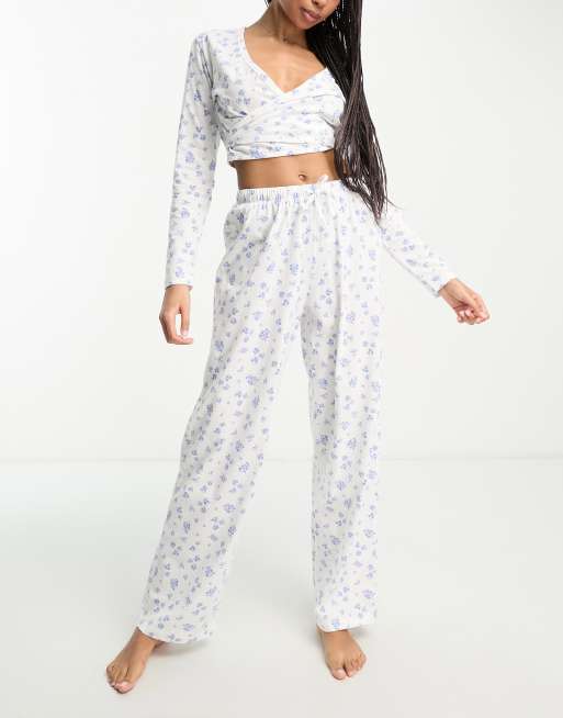 ASOS DESIGN mix & match heart pointelle pajama bralet in white